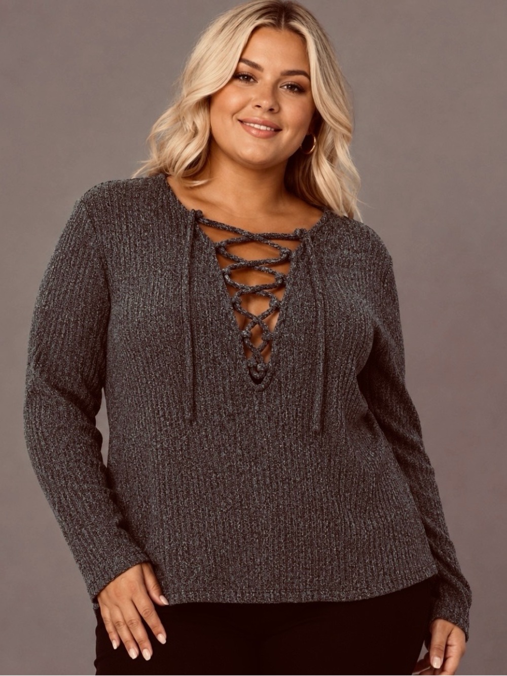 Forever 21+ Plus Size Grey Marl Lace Up Top Size 3X - NWOT